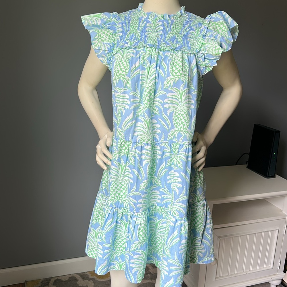 NWT Crown & Ivy Floral Ruffle Sleeve Pineapple Print Dress